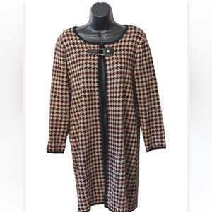 Anne Klein Elegant Camel Tan Combo Long Cotton Blend Cardigan Sweater